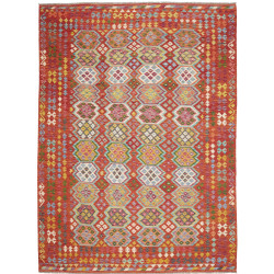 Tappeto Kilim Afghanistan Geometrico Rosso Terracotta Blu Az
