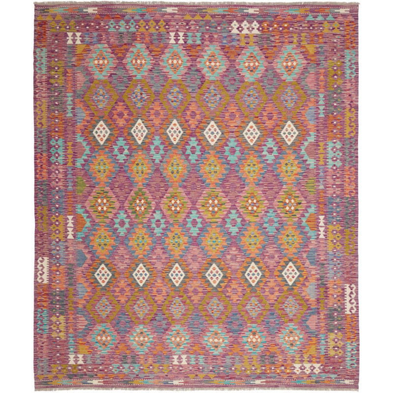 Tappeto Kilim Afghanistan Geometrico Viola Verde Acqua Aranc