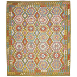 Tappeto Kilim Afghanistan Astratto Verde Oliva Blu Rosso Ros
