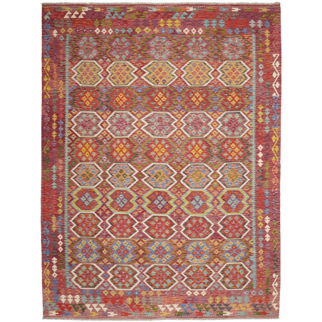 Tappeto Kilim Afghanistan Astratto Rosso Bordeaux Giallo Ver