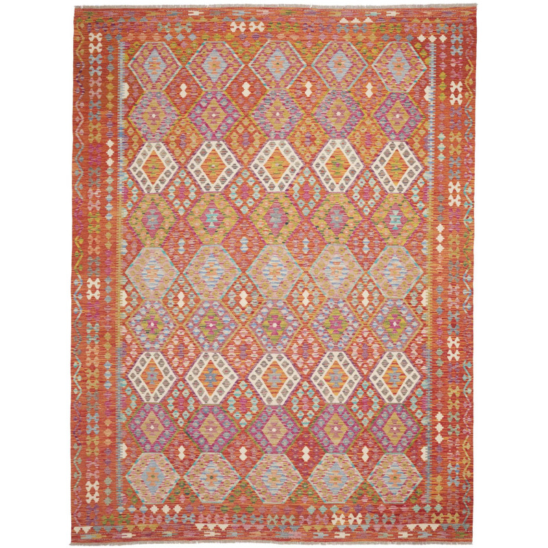 Tappeto Kilim Afghanistan Geometrico Rosso Terra Arancio Pas