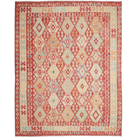 Tappeto Kilim Afghanistan Geometrico Rosso Terracotta Beige