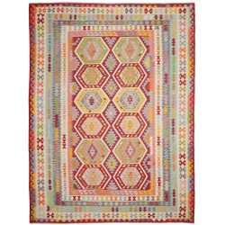 Tappeto Kilim Afghanistan Astratto Rosso Terracotta Multicol