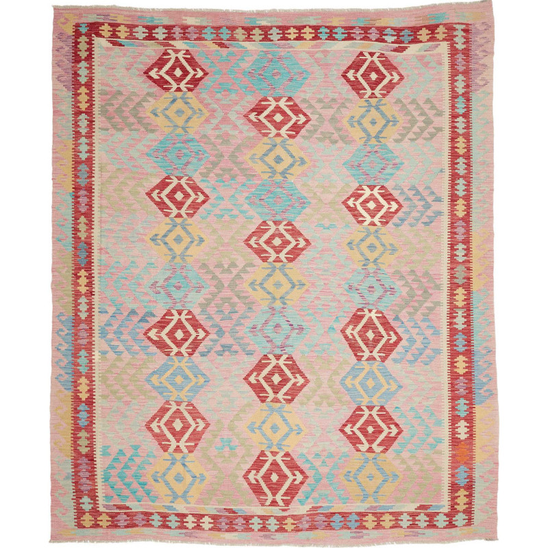 Tappeto Kilim Afghanistan Astratto Rosa Chiaro Rosso Turches