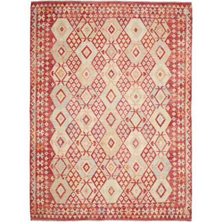 Tappeto Kilim Afghanistan Astratto Rosso Terracotta Crema Az