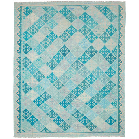 Tappeto Kilim Afghanistan Astratto Blu Turchese Azzurro Bian