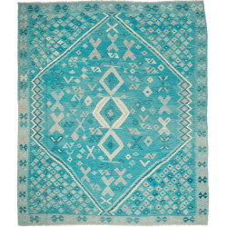 Tappeto Kilim Afghanistan Astratto Turchese Grigio Chiaro Bi