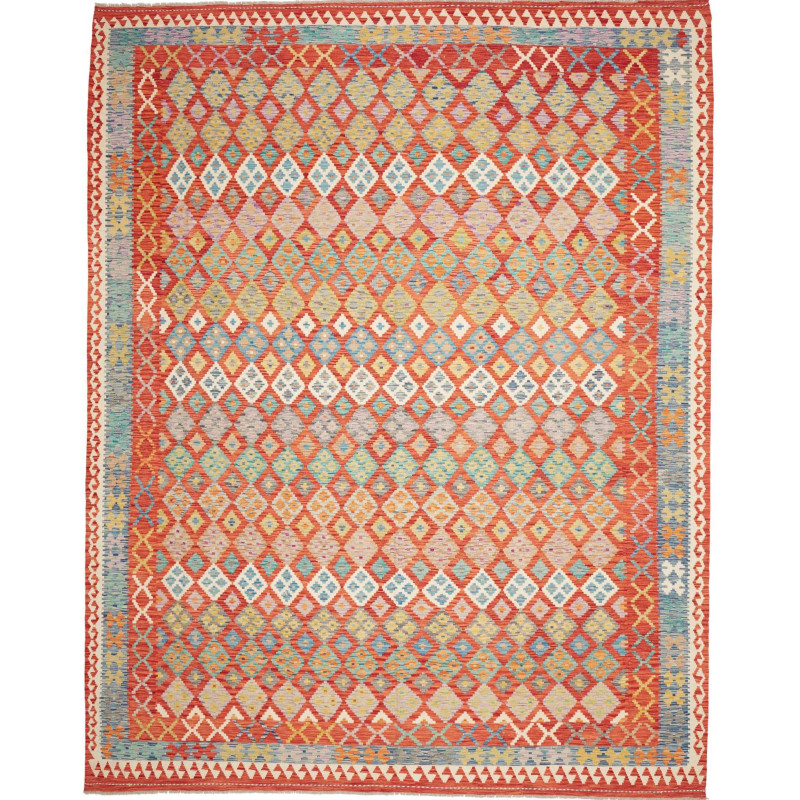 Tappeto Kilim Afghanistan Geometrico Rosso Terracotta Blu Tu