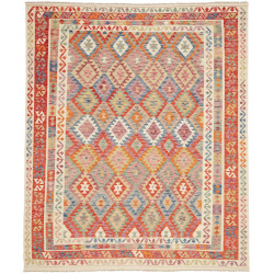 Tappeto Kilim Afghanistan Geometrico Terracotta Arancio Blu