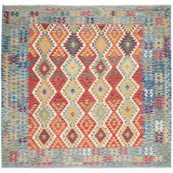 Tappeto Kilim Afghanistan Astratto Rosso Blu Giallo Arancio