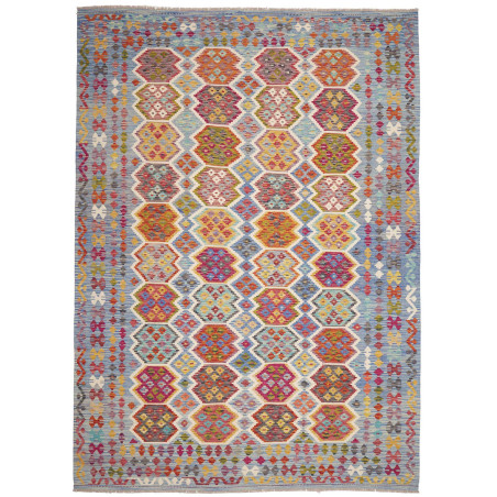 Tappeto Kilim Afghanistan Astratto Blu Cielo Fucsia Arancion