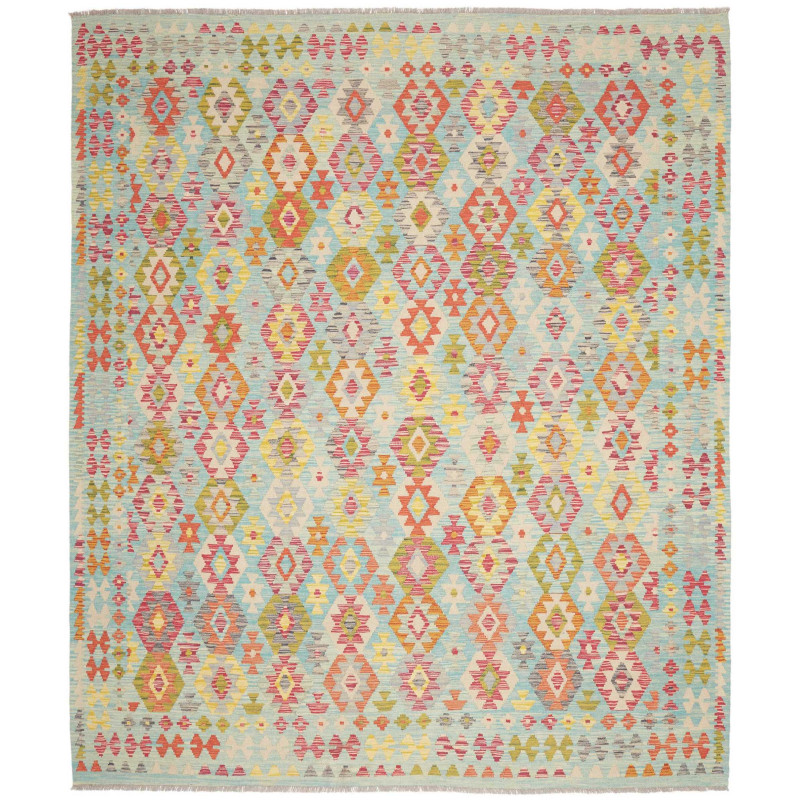Tappeto Kilim Afghanistan Astratto Azzurro Celeste Arancio C