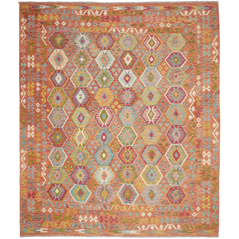 Tappeto Kilim Afghanistan Astratto Arancio Terracotta Blu Pe