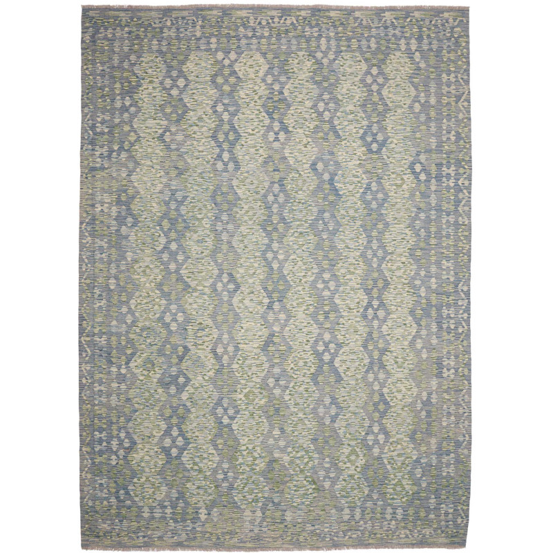 Tappeto Kilim Afghanistan Astratto Azzurro Verde Crema Grigi