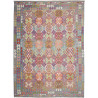 Tappeto Kilim Afghanistan Geometrico Grigio Blu Rosa Fucsia