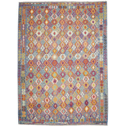 Tappeto Kilim Afghanistan Geometrico Azzurro Cielo Arancione