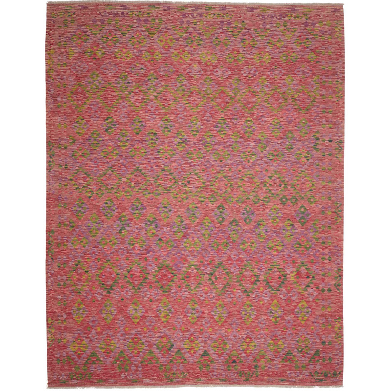 Tappeto Kilim Afghanistan Geometrico Rosso Fucsia Lilla Verd