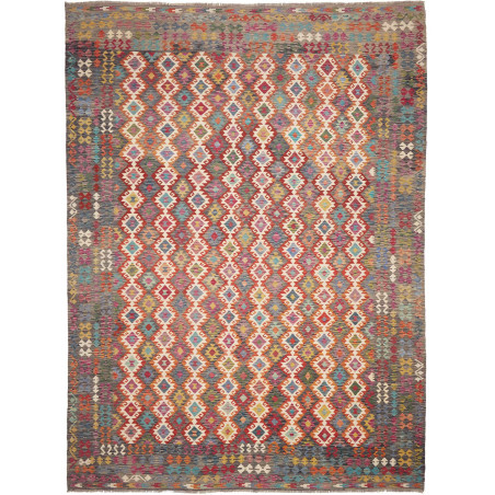Tappeto Kilim Afghanistan Astratto Multicolore Terra Rosso A