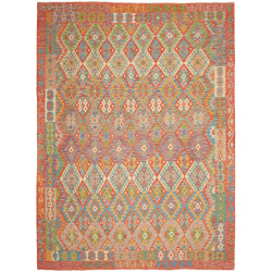 Tappeto Kilim Afghanistan Astratto Arancione Rosso Verde Acq