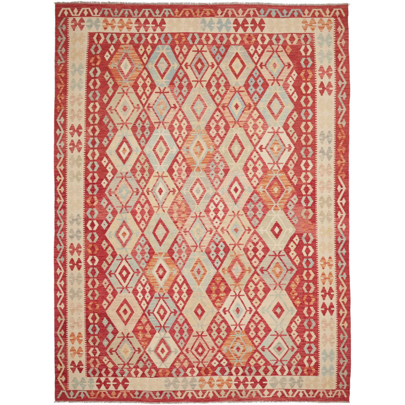 Tappeto Kilim Afghanistan Geometrico Rosso Crema Blu Chiaro