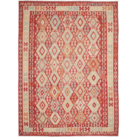 Tappeto Kilim Afghanistan Geometrico Rosso Crema Blu Chiaro