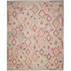 Tappeto Kilim Afghanistan Astratto Grigio Azzurro Rosso Aran
