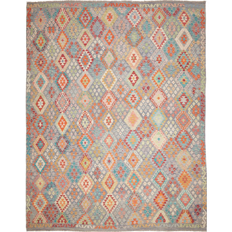 Tappeto Kilim Afghanistan Astratto Grigio Azzurro Arancione