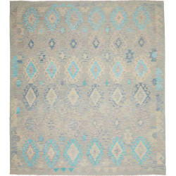 Tappeto Kilim Afghanistan Geometrico Grigio Chiaro Beige Blu