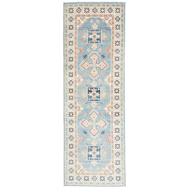 Tappeto Kazak Afghanistan Astratto Azzurro Cielo Crema Pesca