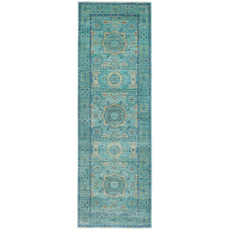 Tappeto Mamlouk Pakistan Astratto Turchese Smeraldo Blu Ocea