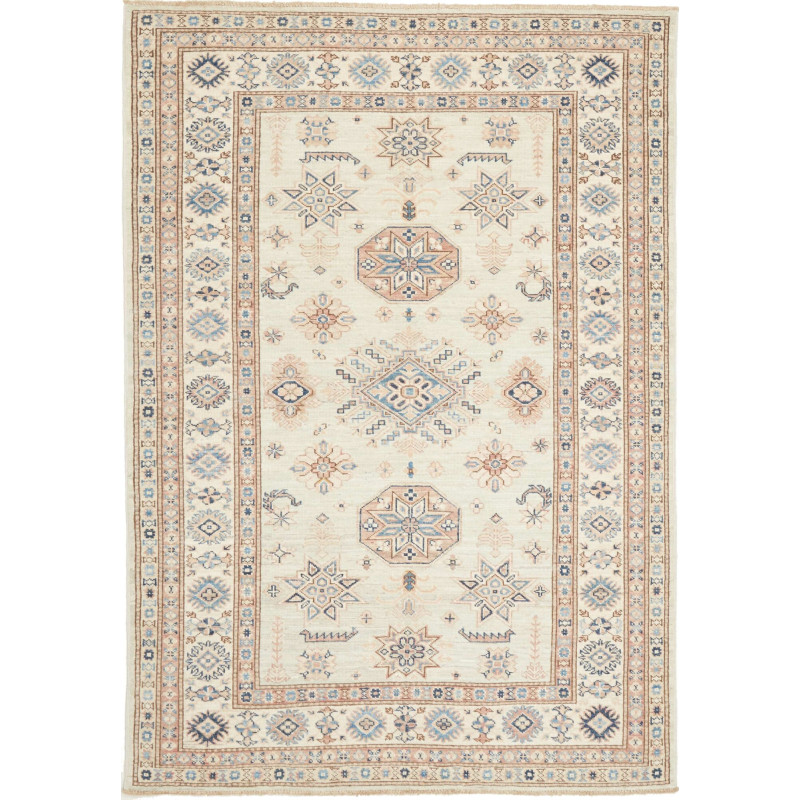 Tappeto Kazak Fine Pakistan Astratto Crema Blu Terracotta Ma