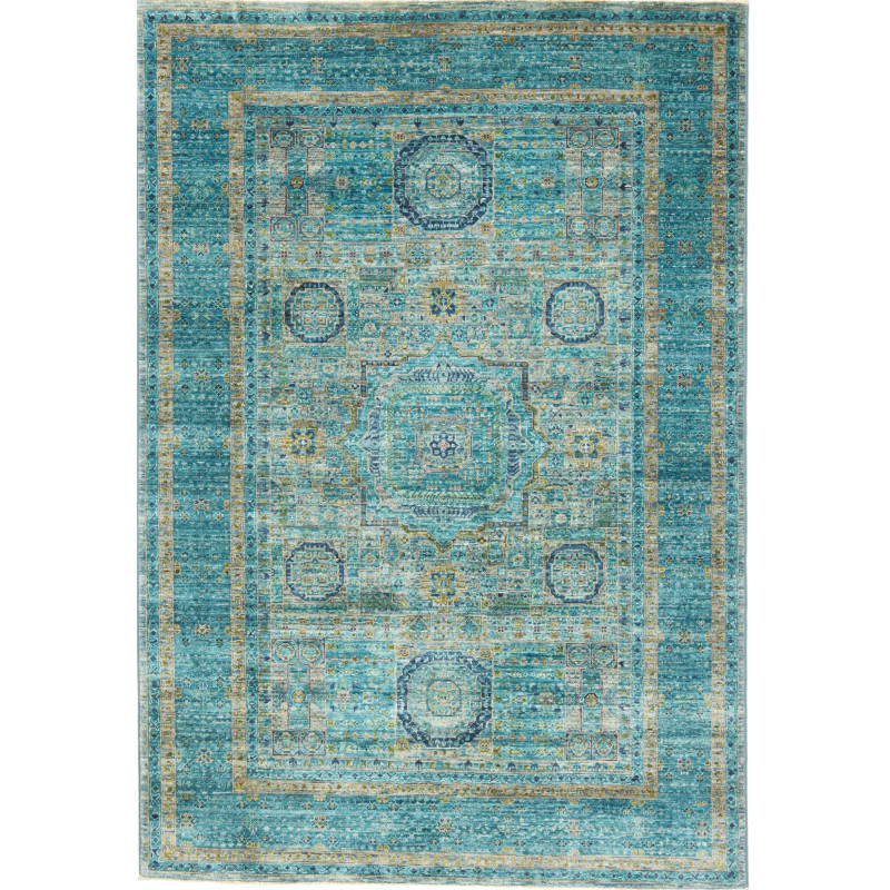 Tappeto Mamlouk Pakistan Geometrico Turchese Oro Blu Verde G
