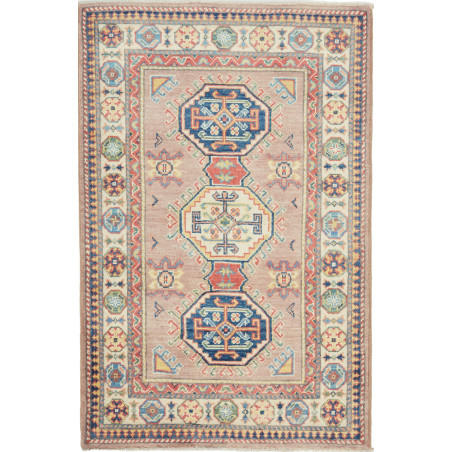 Tappeto Kazak Afghanistan Astratto Rosa Antico Blu Scuro Cre