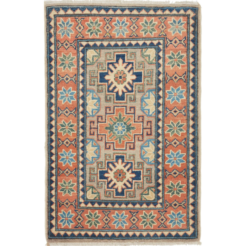 Tappeto Kazak Afghanistan Geometrico Terracotta Blu Navy Bei