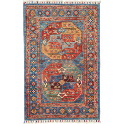 Tappeto Zigler Fine Pakistan Geometrico Blu Rosso Oro 80x122
