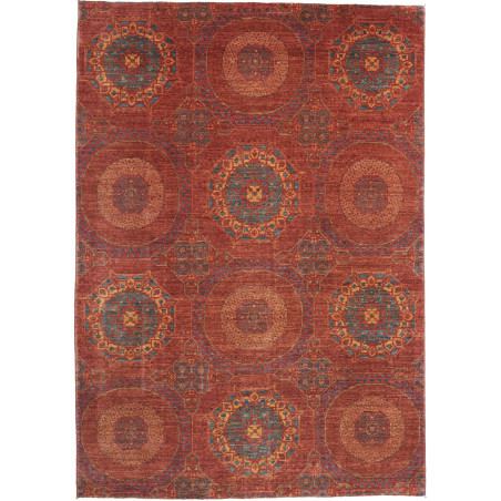 Tappeto Mamlouk Pakistan Astratto Rosso Ruggine Blu Petrolio