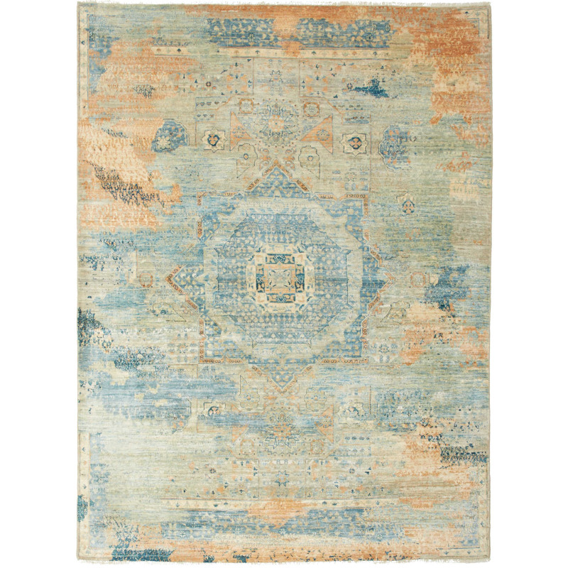 Tappeto Mamlouk Pakistan Geometrico Blu Acqua Verde Acqua Be