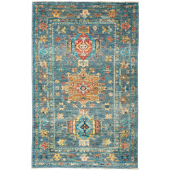 Tappeto Tribal Pakistan Astratto Blu Petrolio Arancio Brucia