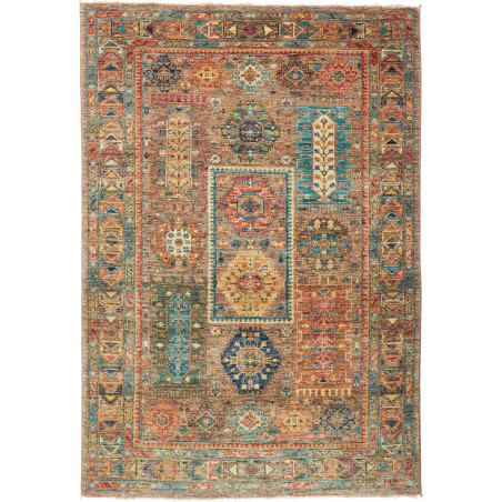Tappeto Tribal Pakistan Astratto Marrone Arancio Blu Petroli