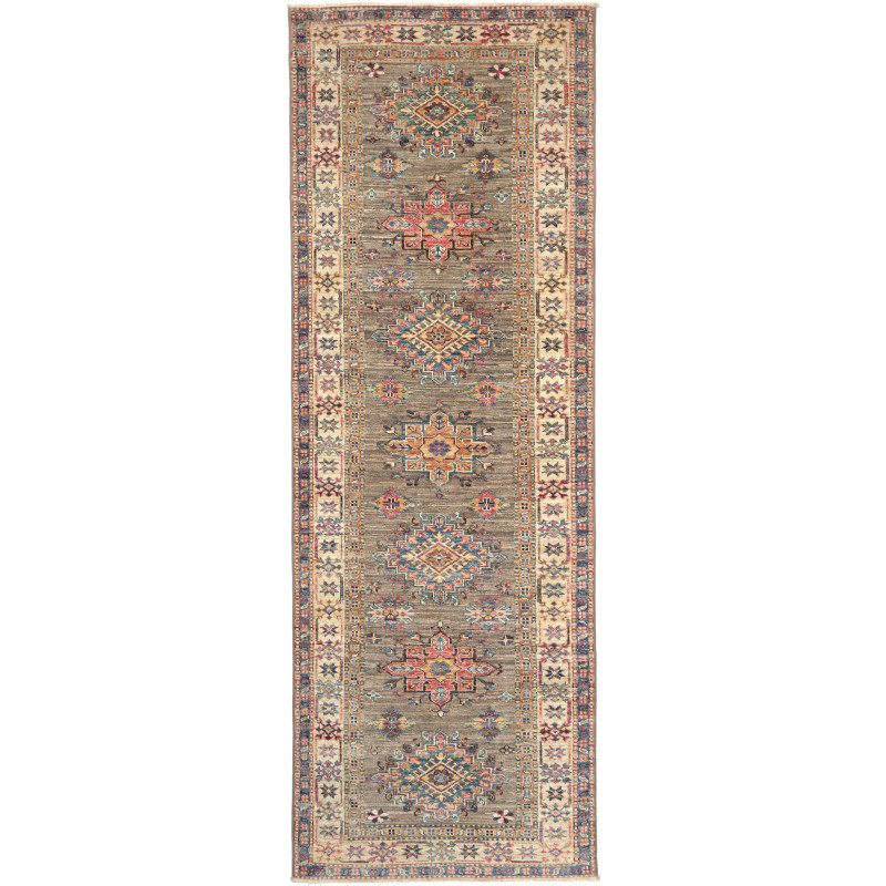 Tappeto Kazak Fine Pakistan Astratto Grigio Marrone Rosso Co