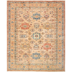 Tappeto Kazak Fine Pakistan Astratto Beige Arancio Blu Rosso