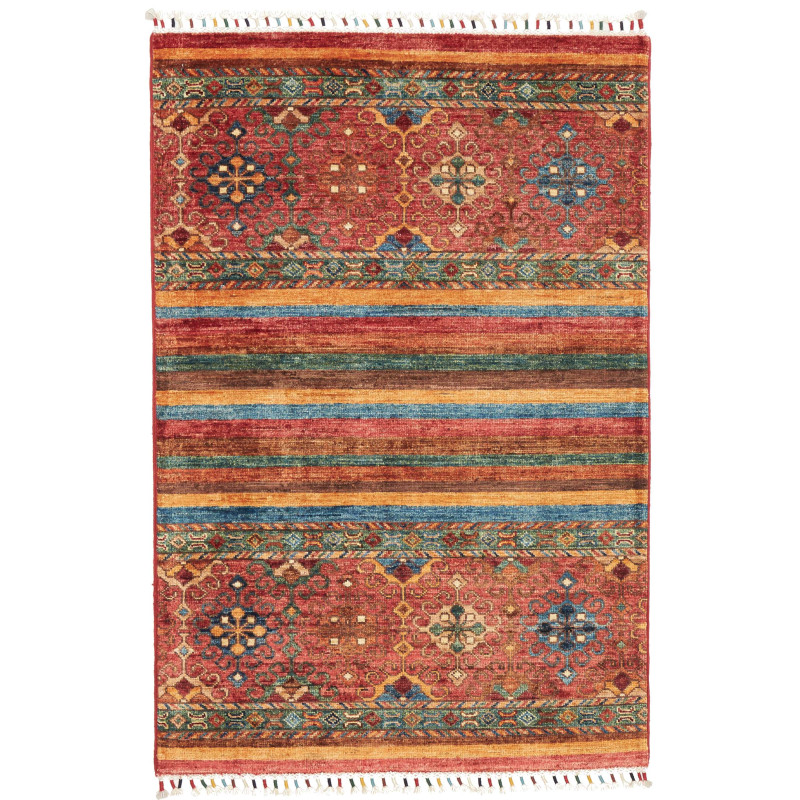 Tappeto Samarkand Pakistan Astratto Rosso Terracotta Blu Zaf