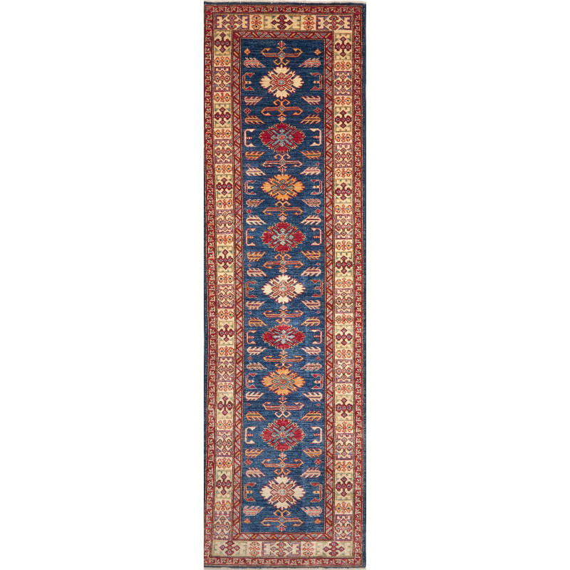 Tappeto Kazak Fine Pakistan Astratto Blu Scuro Rosso Terraco