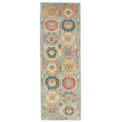 Tappeto Tribal Pakistan Astratto Azzurro Polvere Rosso Aranc