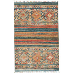 Tappeto Rubin Pakistan Geometrico Blu Petrolio Arancio Terra
