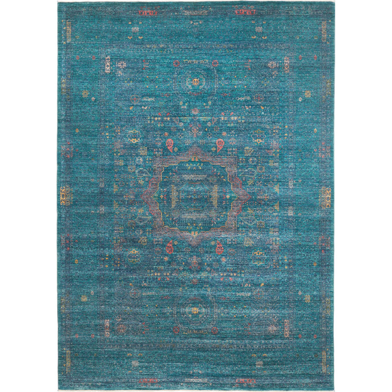 Tappeto Mamlouk Pakistan Geometrico Verde Acqua Blu Ottanio