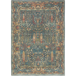 Tappeto Shahi Fine Pakistan Floreale Blu Petrolio Oro Ruggin