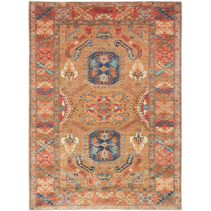 Tappeto Kazak Fine Pakistan Astratto Marrone Oro Blu Terraco