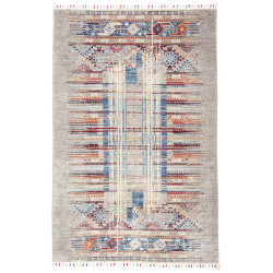 Tappeto Siva Pakistan Geometrico Grigio Blu Rosso Arancio Cr