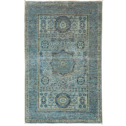 Tappeto Mamlouk Pakistan Geometrico Azzurro Turchese Blu Scu